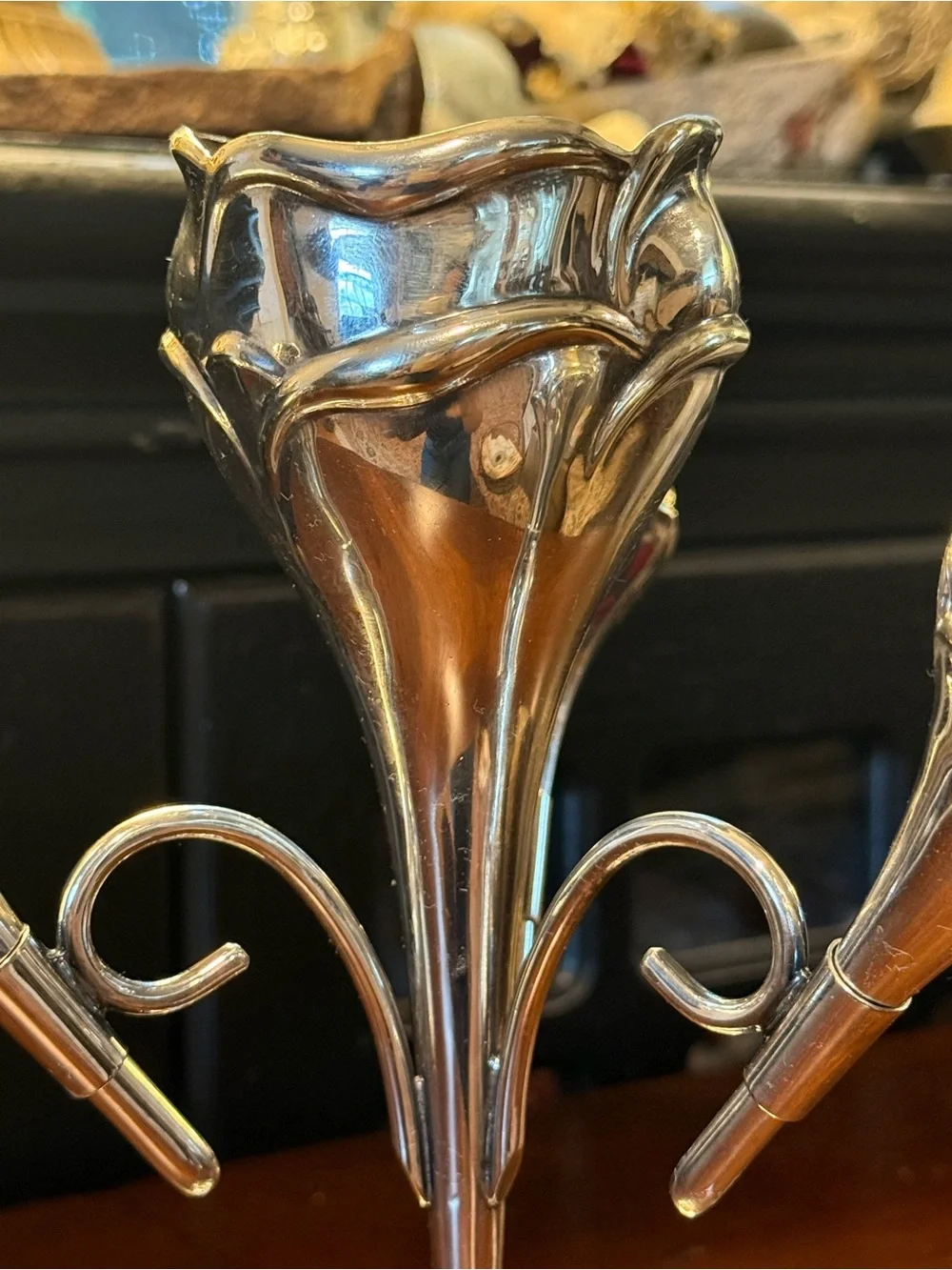 Antique Late Victorian/Art Nouveau Silverplate Epergne 4 Trumpet Bud Vase